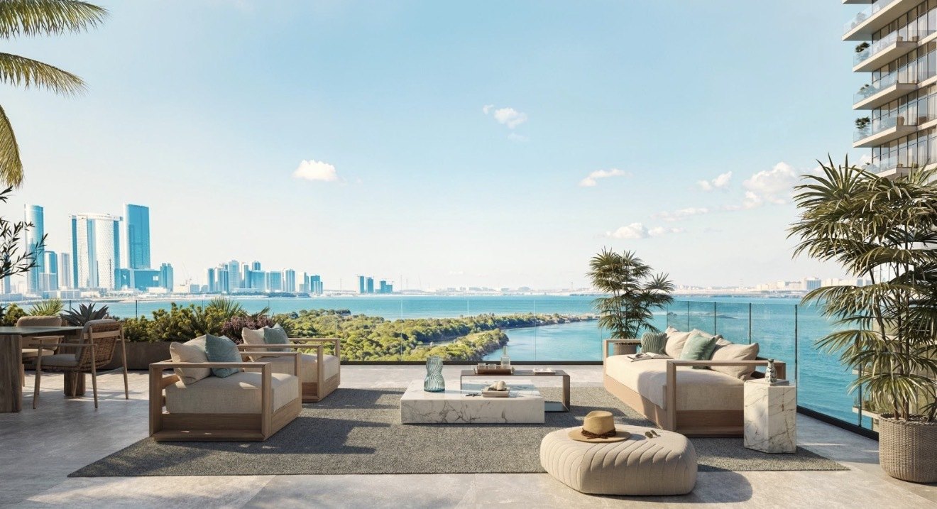 Balcony exterior at Bab Al Qasr Beach Resort Residence 77 Reem Island Abu Dhabi showing deep shaded decks and greenery