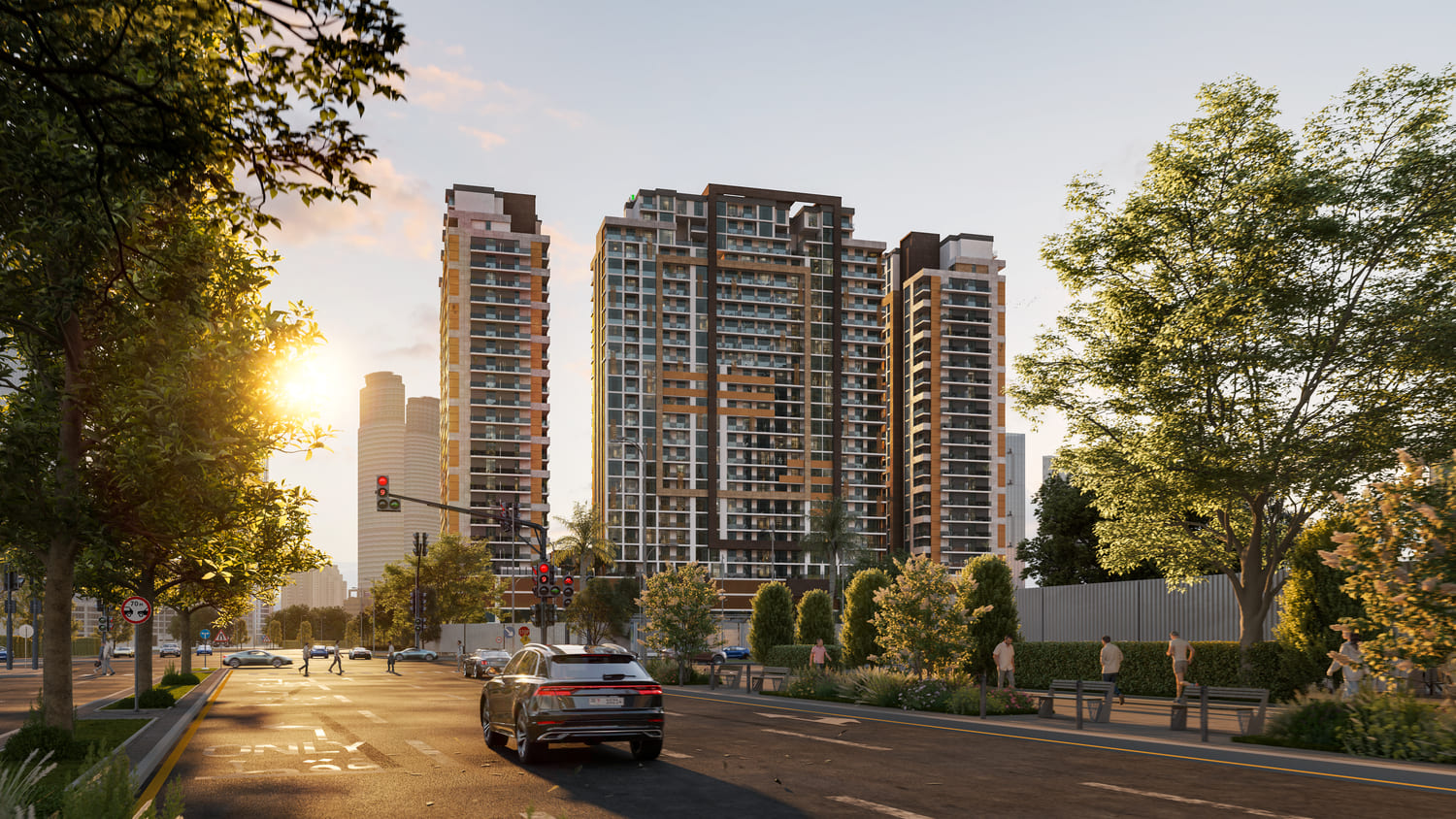 Balcony exteriors along The District facade Al Reem Island Abu Dhabi towers