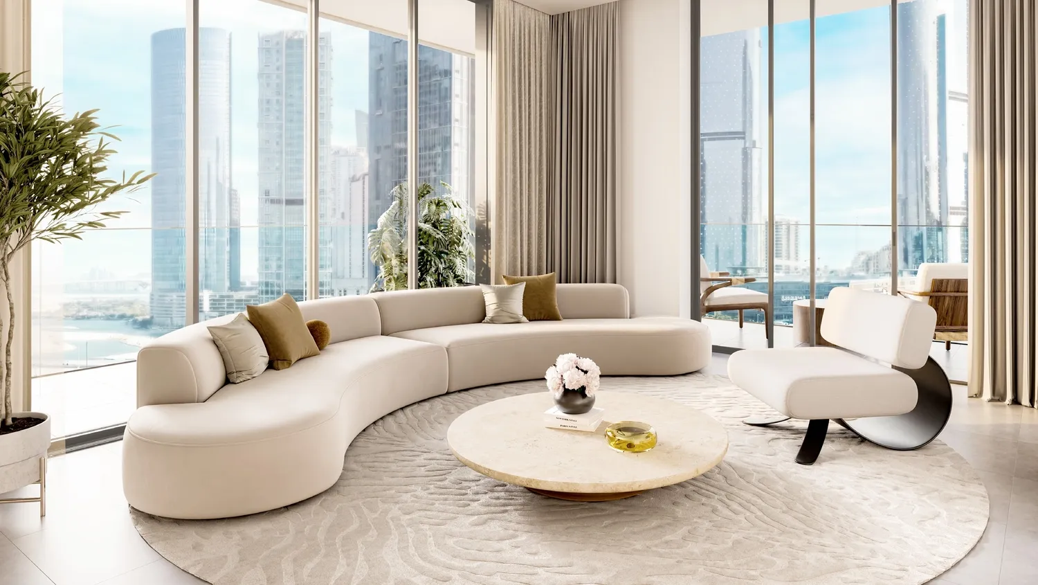 Tara Park Al Reem Island Abu Dhabi apartment living room interior featuring contemporary finishes and natural light-filled layout.
