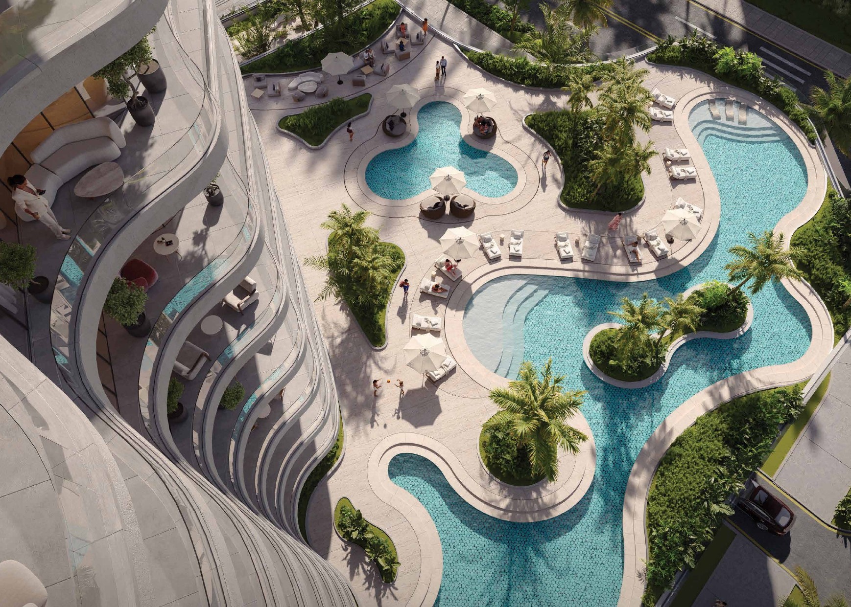 Sunset view of Radiant Wave exterior emphasizing luxury waterfront apartments on Al Reem Island