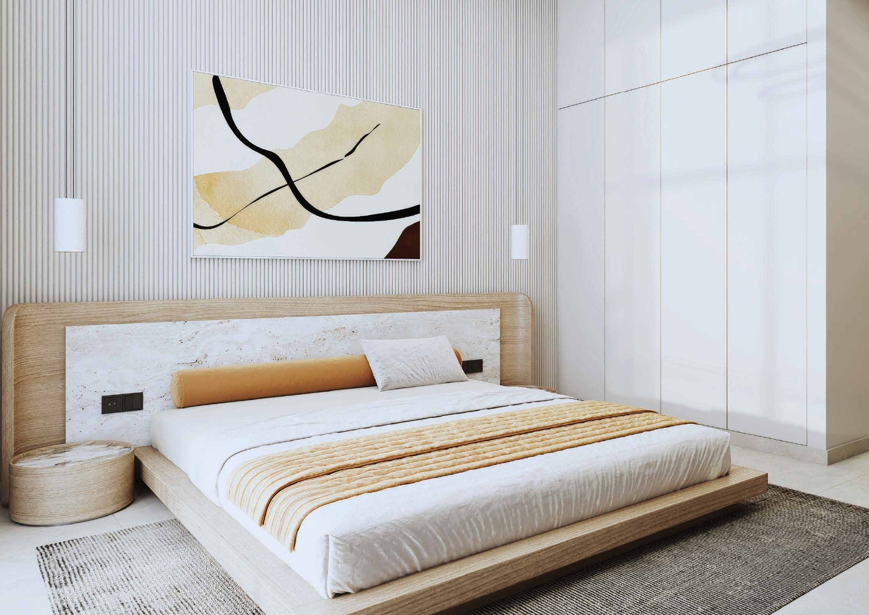 Radiant Wave bedroom interior highlighting spacious design, luxury finishes, and panoramic waterfront views