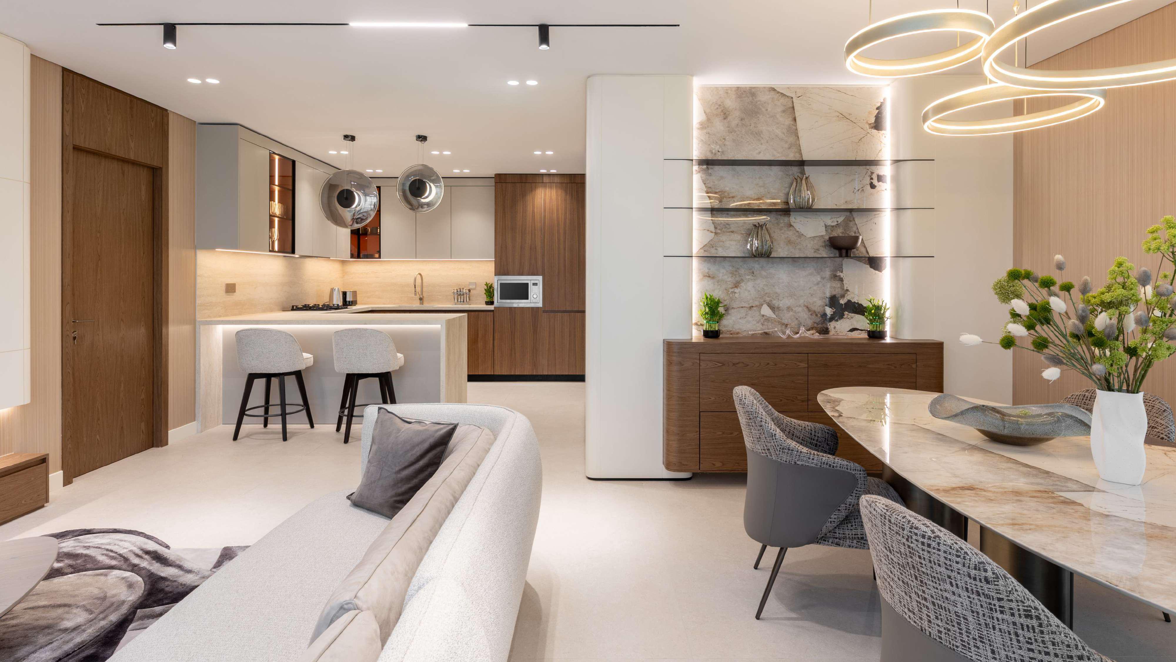 Open living and lounge space at A1LA Residence duplex, Al Reem Island, Abu Dhabi, designed for comfort and elegance.