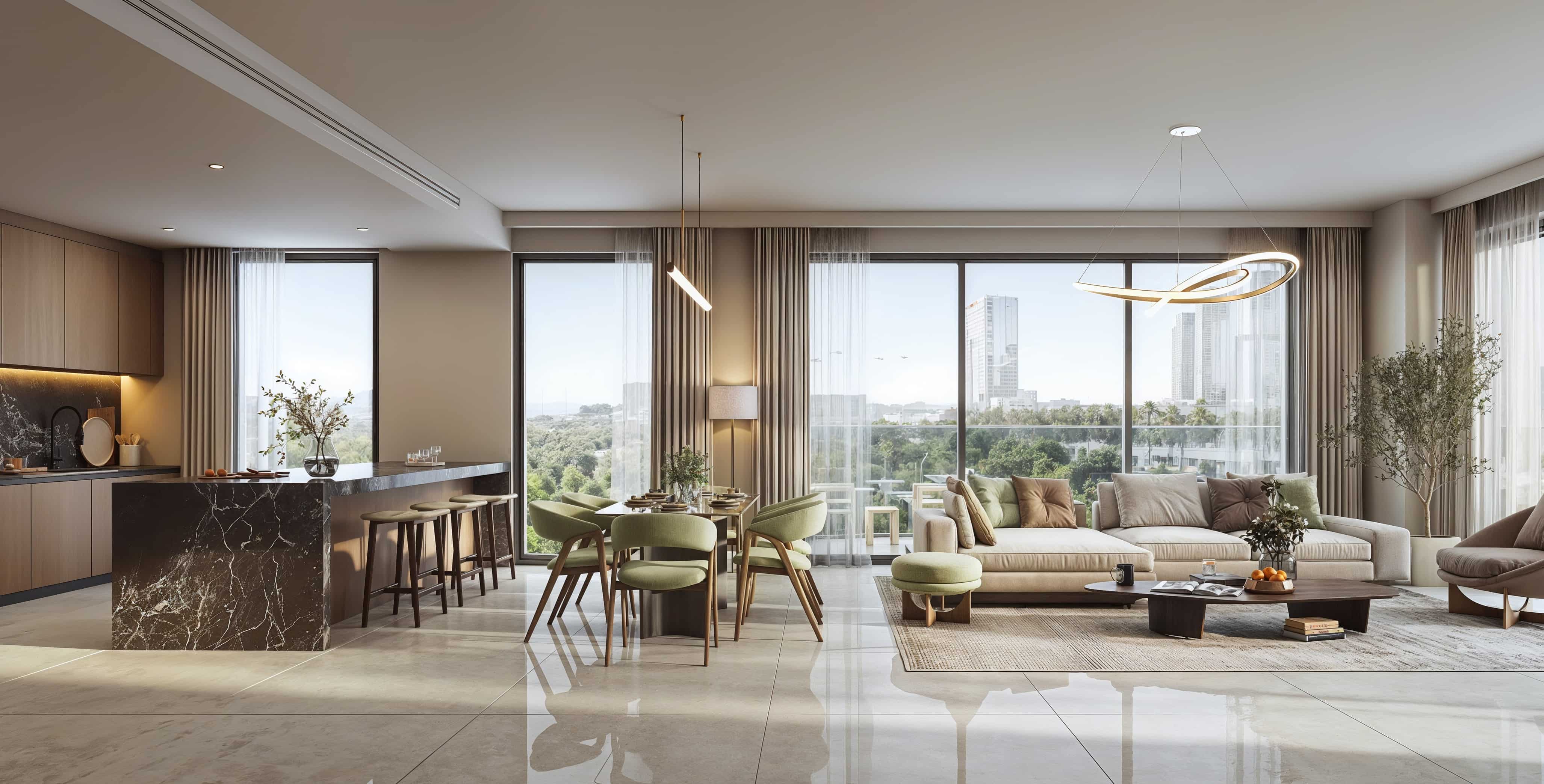Stylish apartment interior at Rotana Residences Al Reem Island, Abu Dhabi, UAE featuring contemporary furniture, warm lighting, and a sophisticated living environment