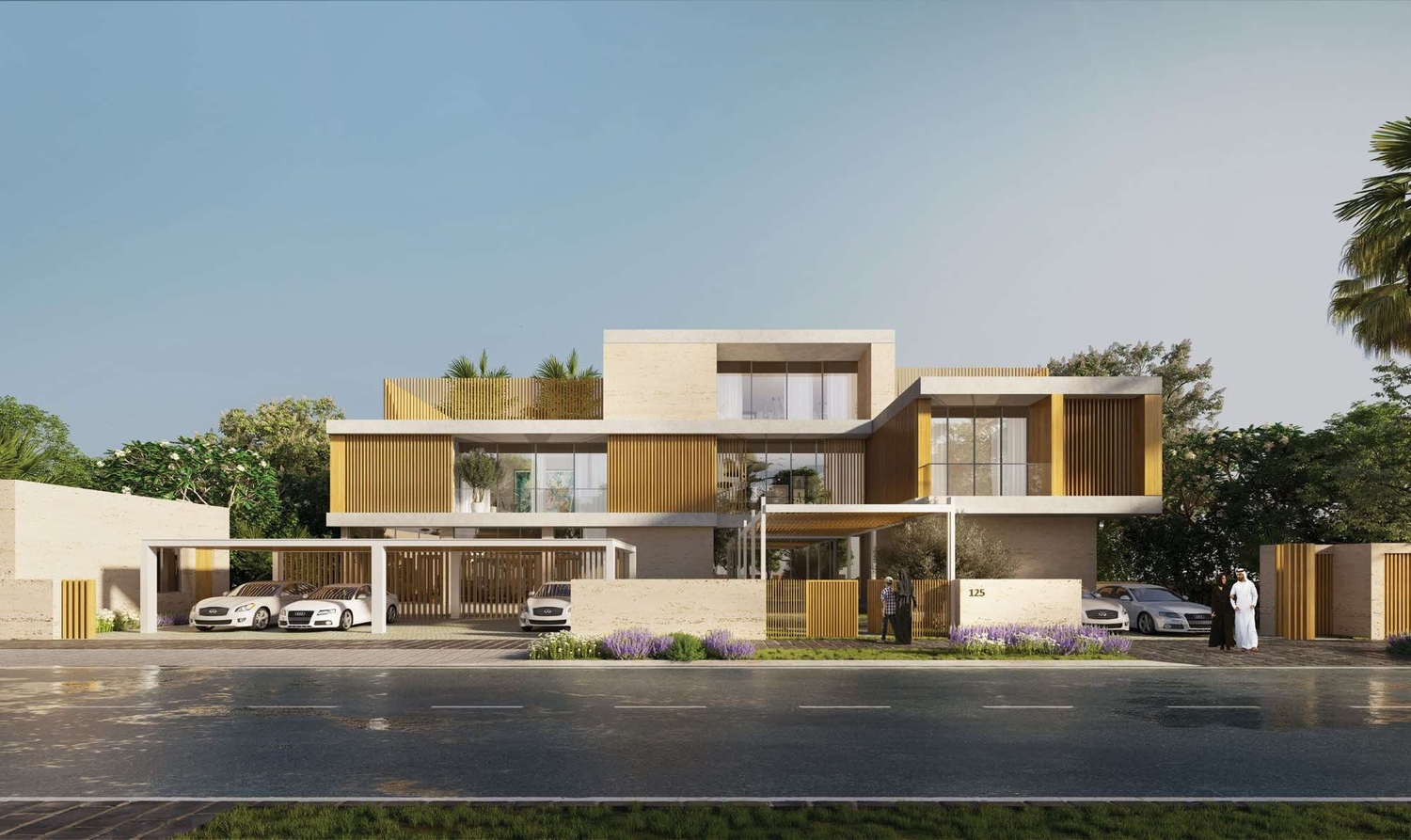 Luxury villa exteriors at Reem Hills Villas, Al Reem Island with elegant contemporary architecture.