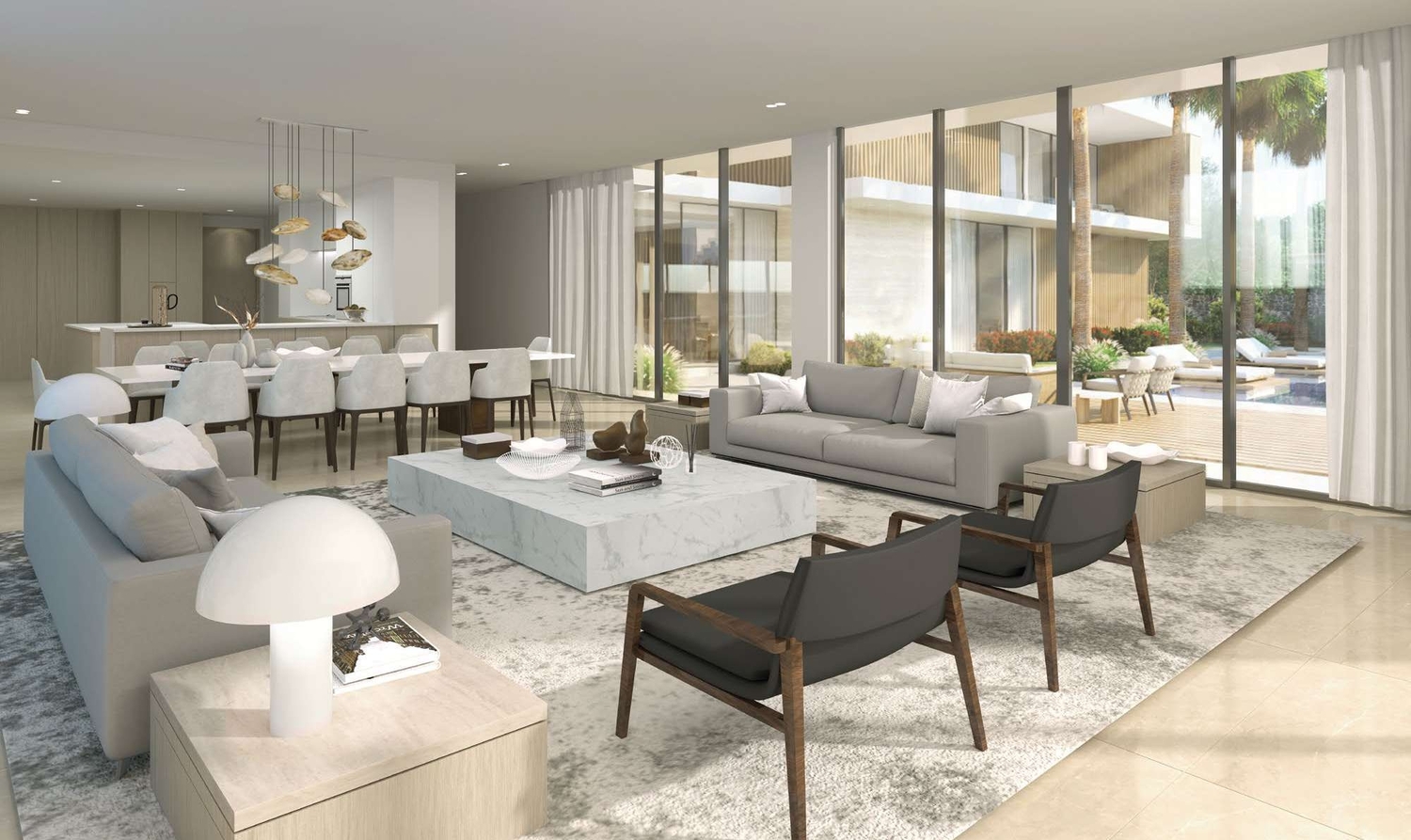 Spacious family living area at Reem Hills Villas on Al Reem Island with luxury interior design.