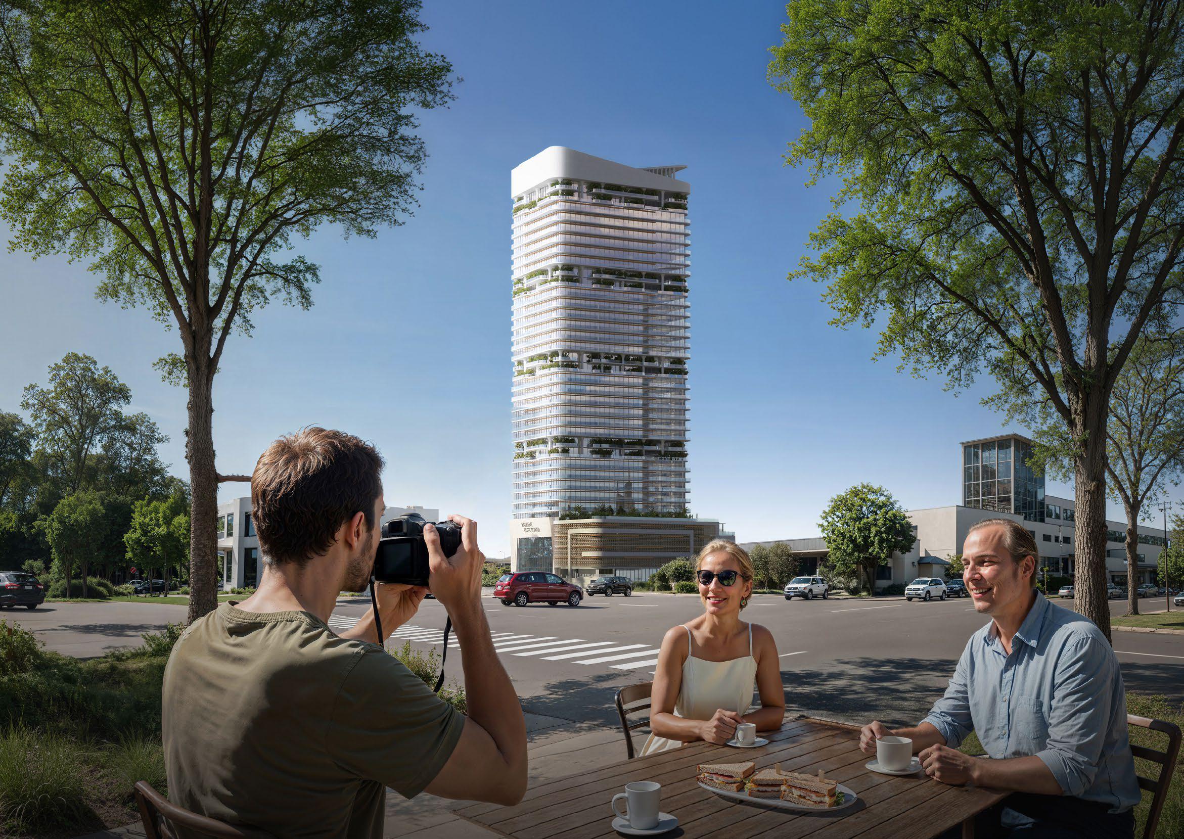 Podium-level exterior with retail outlets offering lifestyle convenience and community access.