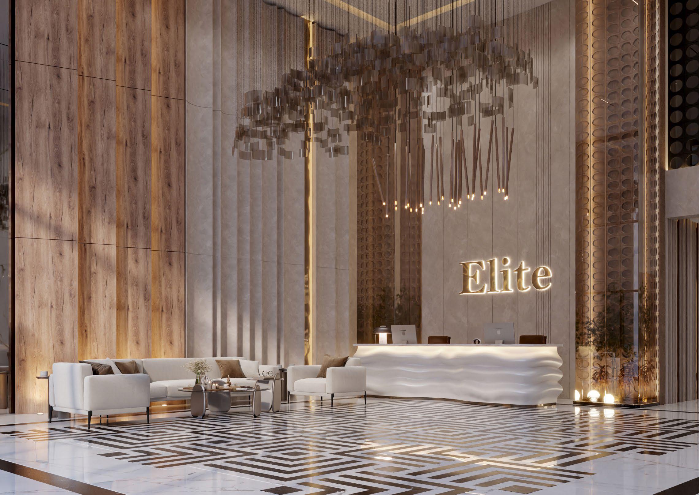 Radiant Elite Tower lounge interior offering contemporary seating, warm lighting, and a serene atmosphere for relaxation.