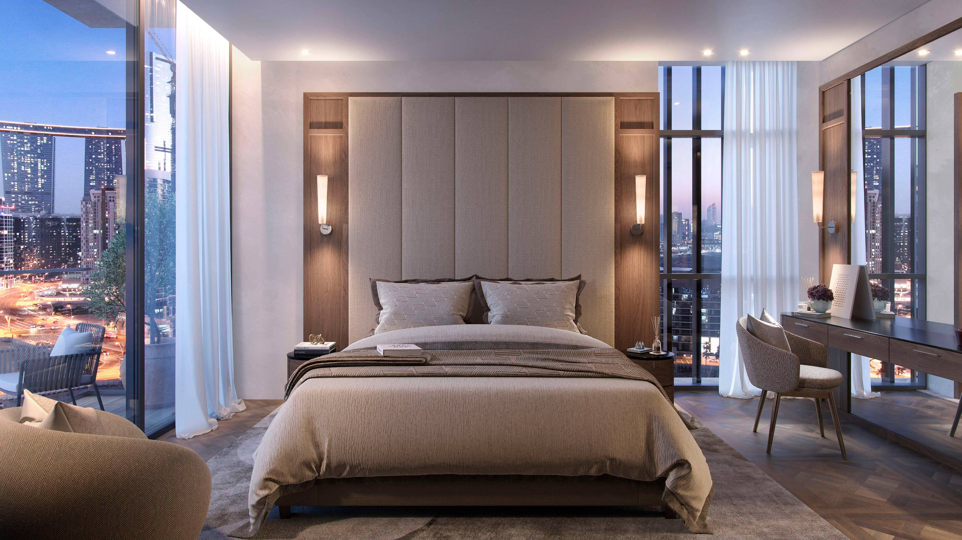 Elegant master bathroom at Reem Eleven featuring high‑end fixtures, refined materials, and a spa‑inspired design.
