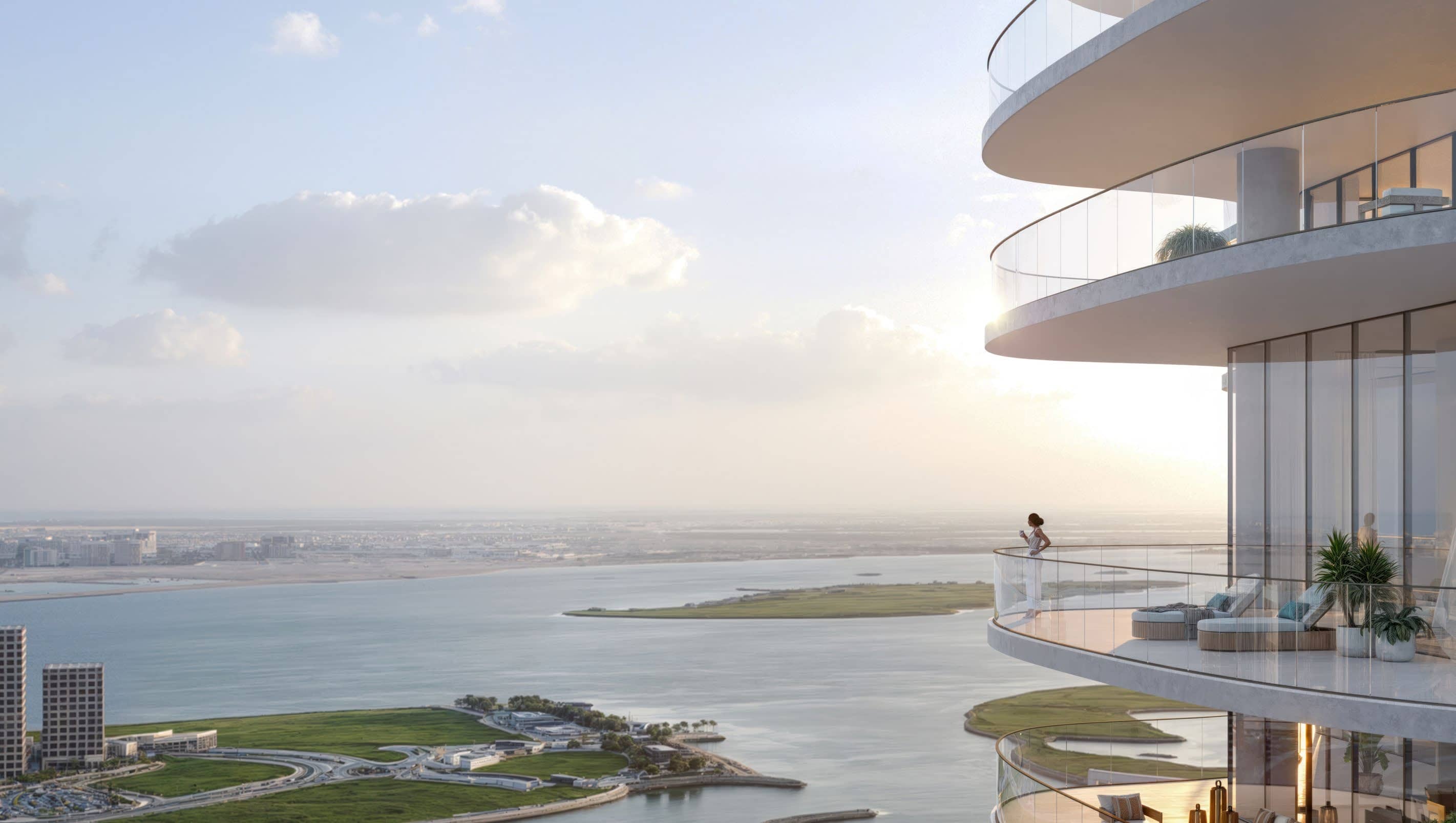 SAAS Heights Al Reem Island Abu Dhabi building facade exterior featuring contemporary glass architecture and waterfront property design.