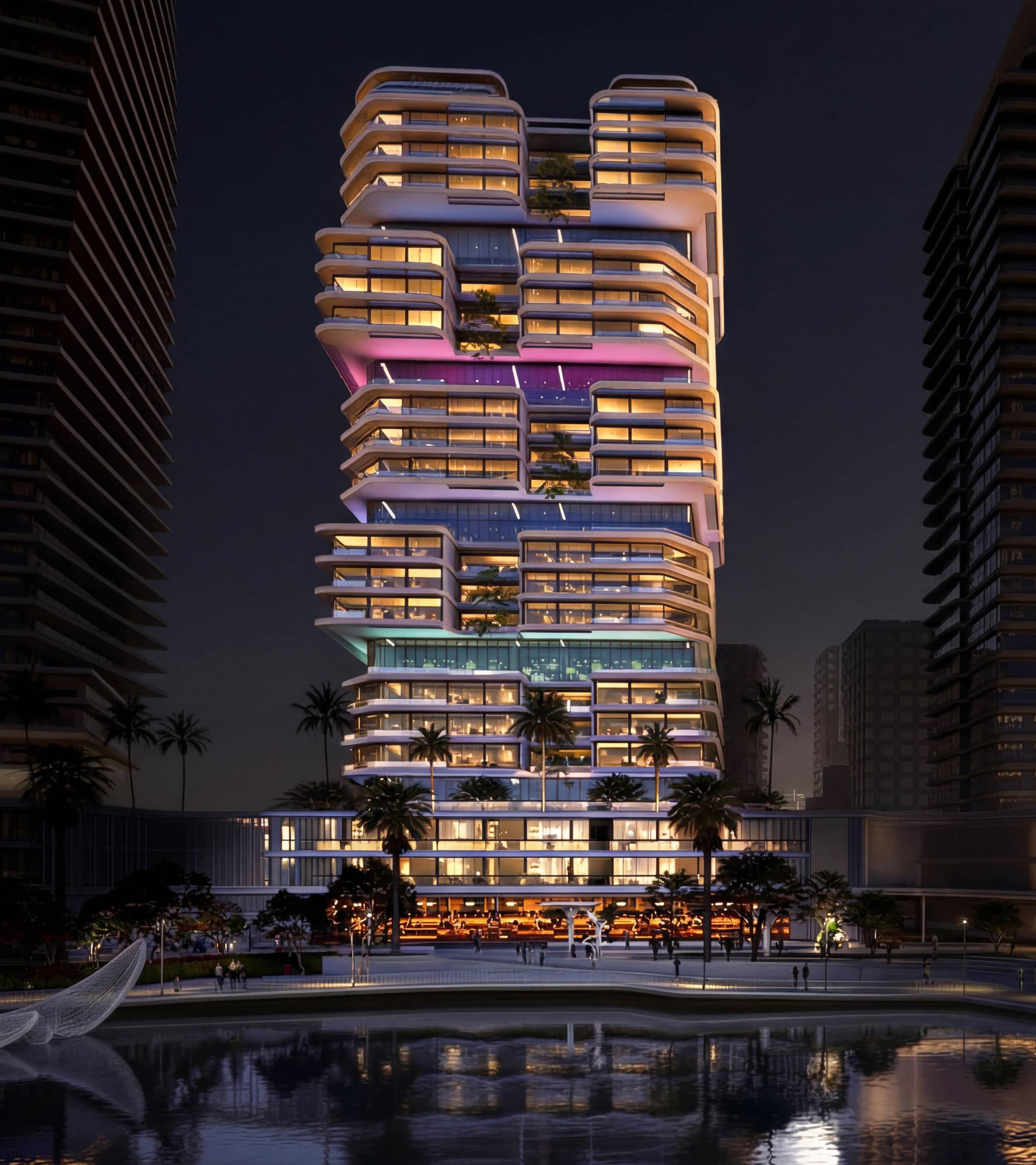 Front elevation of The Artery Residences featuring dynamic contemporary design and artistic structural elements.