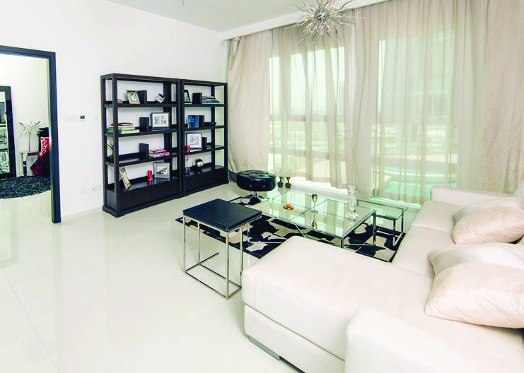 Bright apartment interior at Horizon Towers overlooking the waterfront on Reem Island.