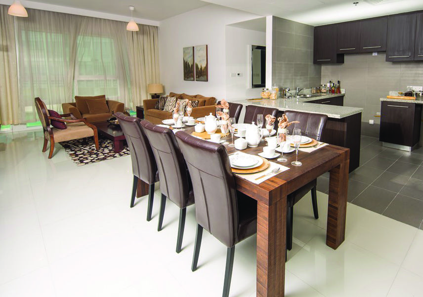 Contemporary bedroom design at Horizon Towers by Tamouh Investments, Abu Dhabi.