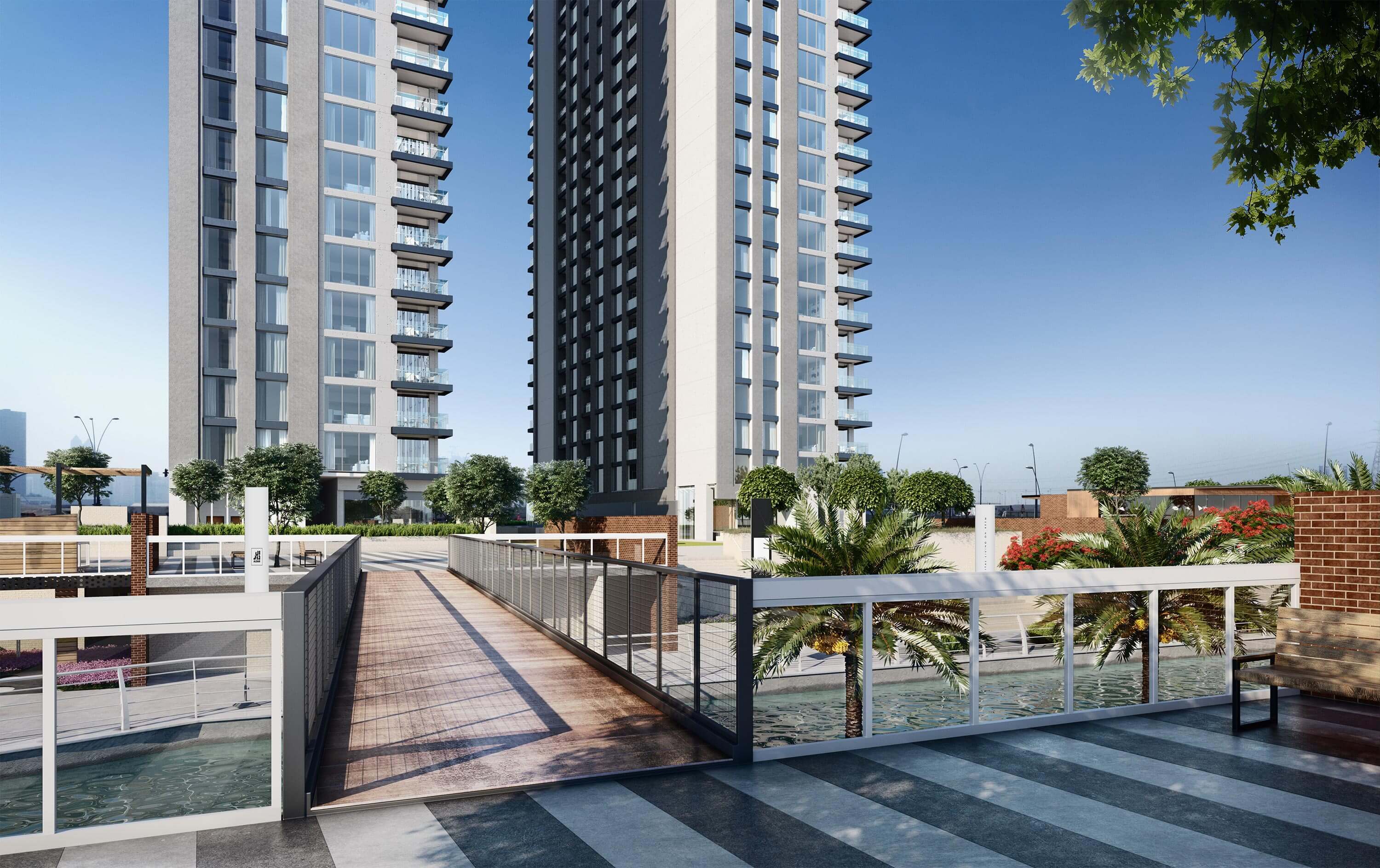 Canal promenade at The Bridges highlighting landscaped parks and luxury waterfront lifestyle in Shams Abu Dhabi