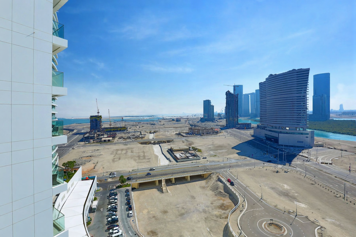 Oceanscape by Damac exterior podium level on Al Reem Island, Abu Dhabi, showing retail arcades and landscaped walkways