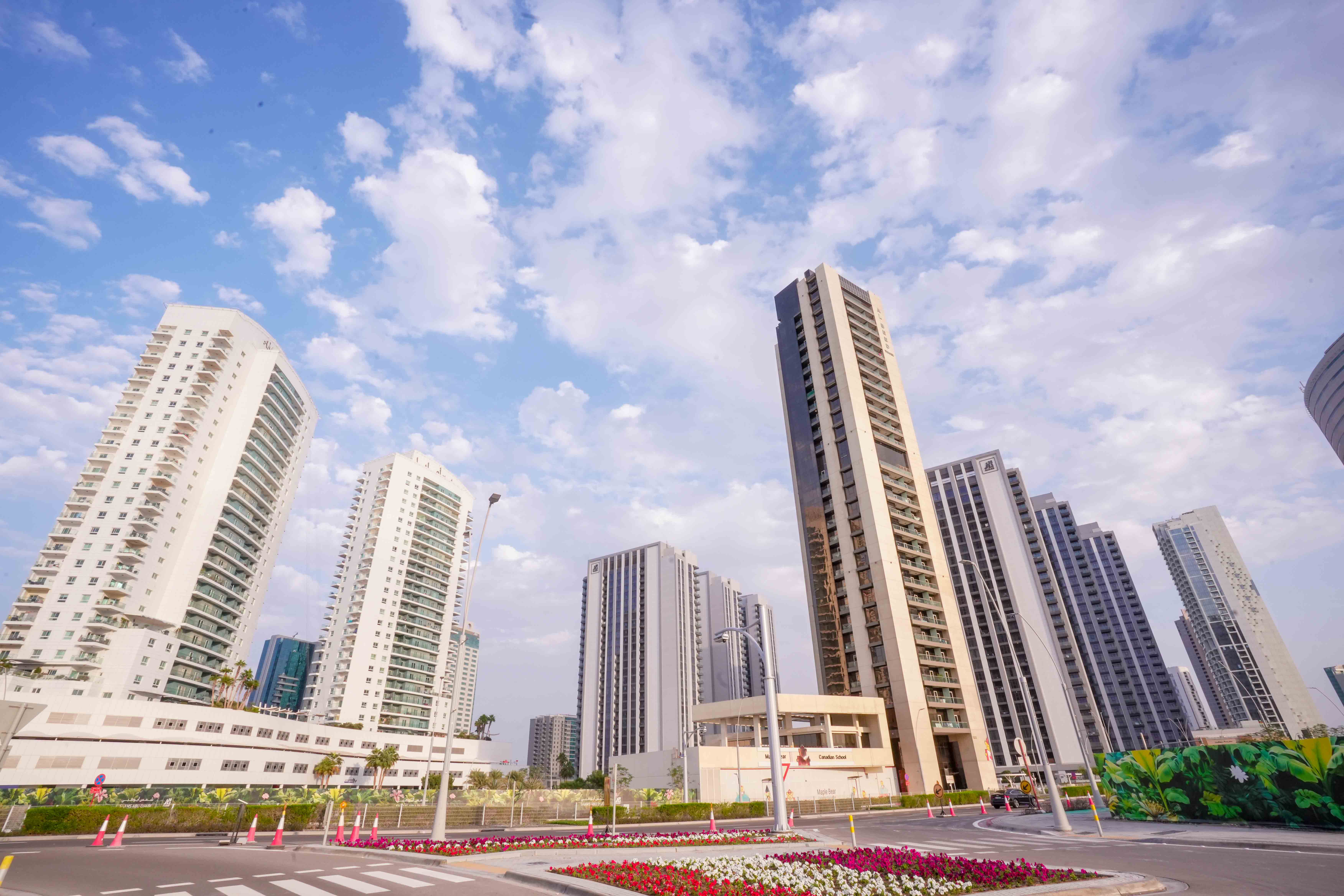 Amaya Towers high-rise exterior at Shams Abu Dhabi, Al Reem Island with premium residential design and landscaped surroundings.