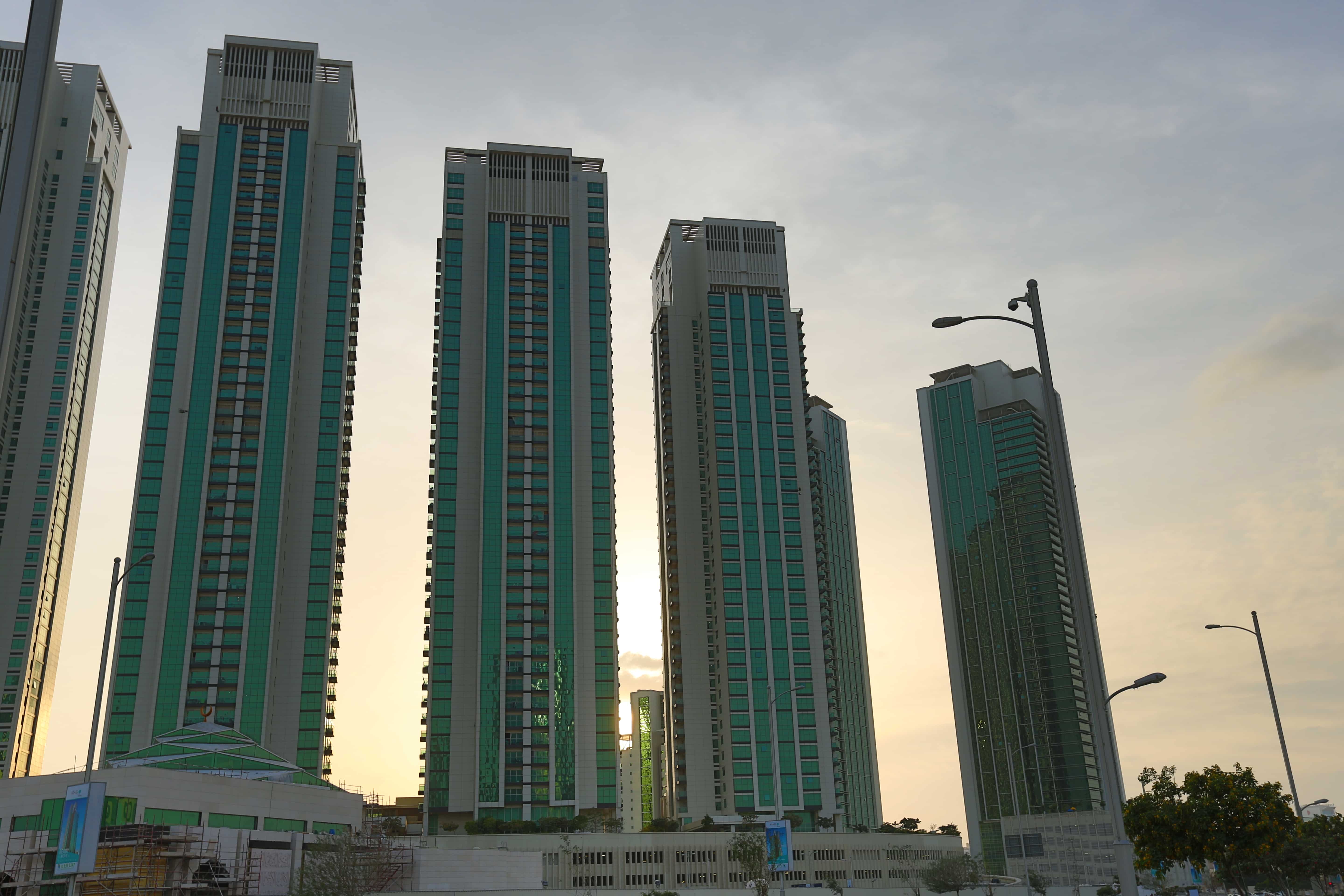 Waterfront promenade near Burooj Views Marina Square, Al Reem Island, Abu Dhabi featuring landscaped walkways, marina views, and leisure spaces.