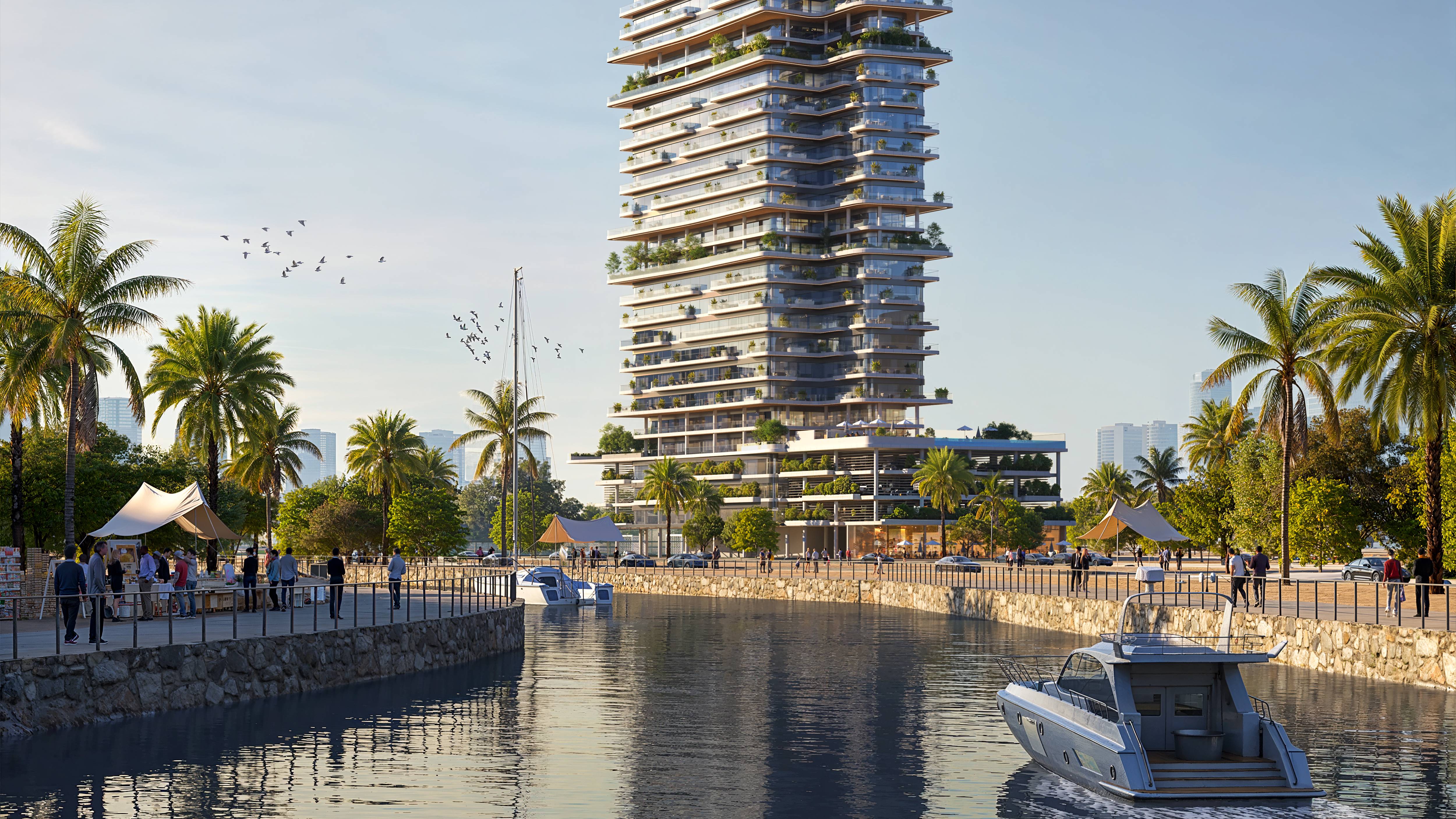 ONE Residence Al Reem Island Abu Dhabi swimming pool surrounded by landscaped areas and modern luxury residential buildings.