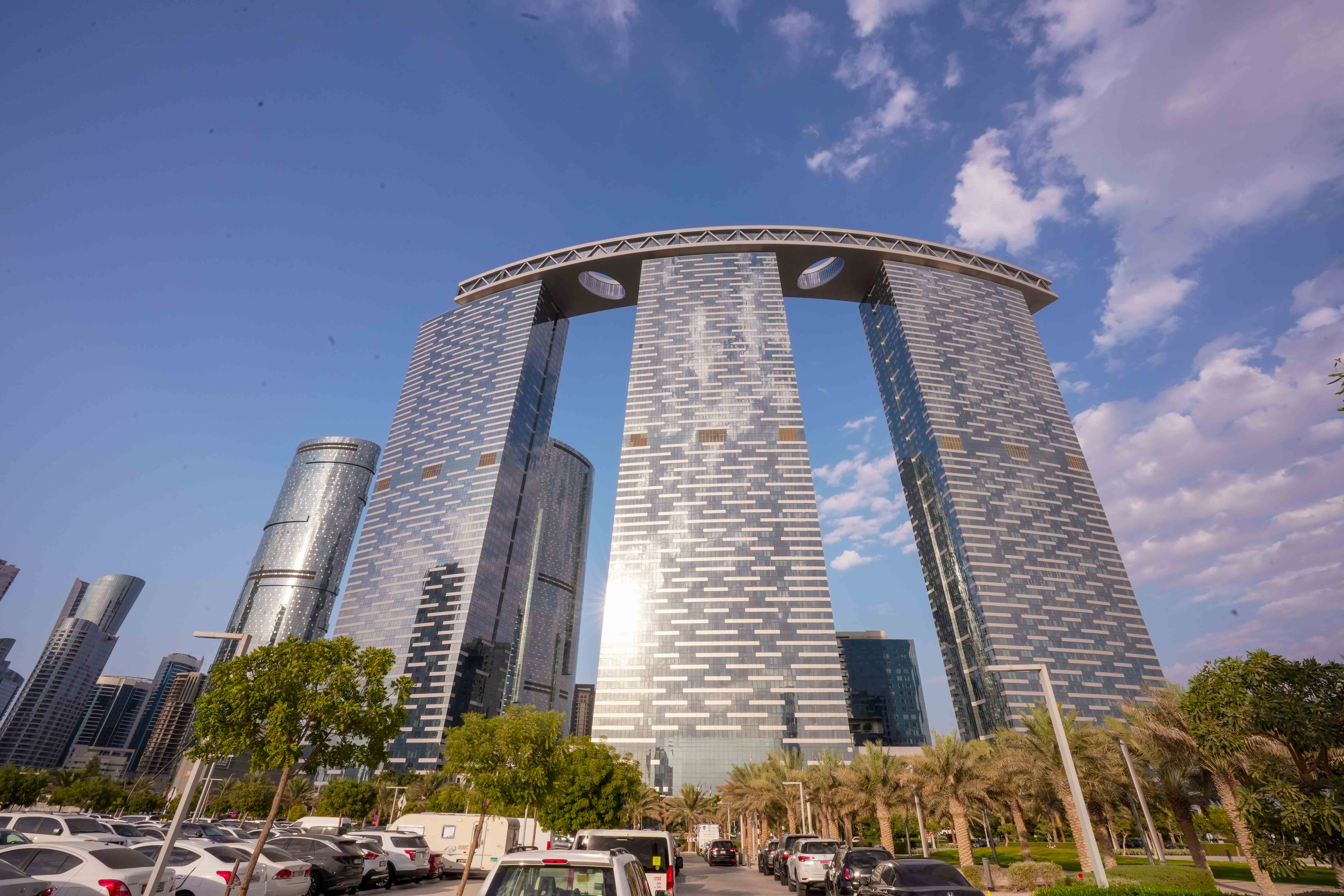 The Gate Towers exterior in The Gate District, Shams Abu Dhabi featuring iconic residential skyscrapers and modern waterfront architecture.