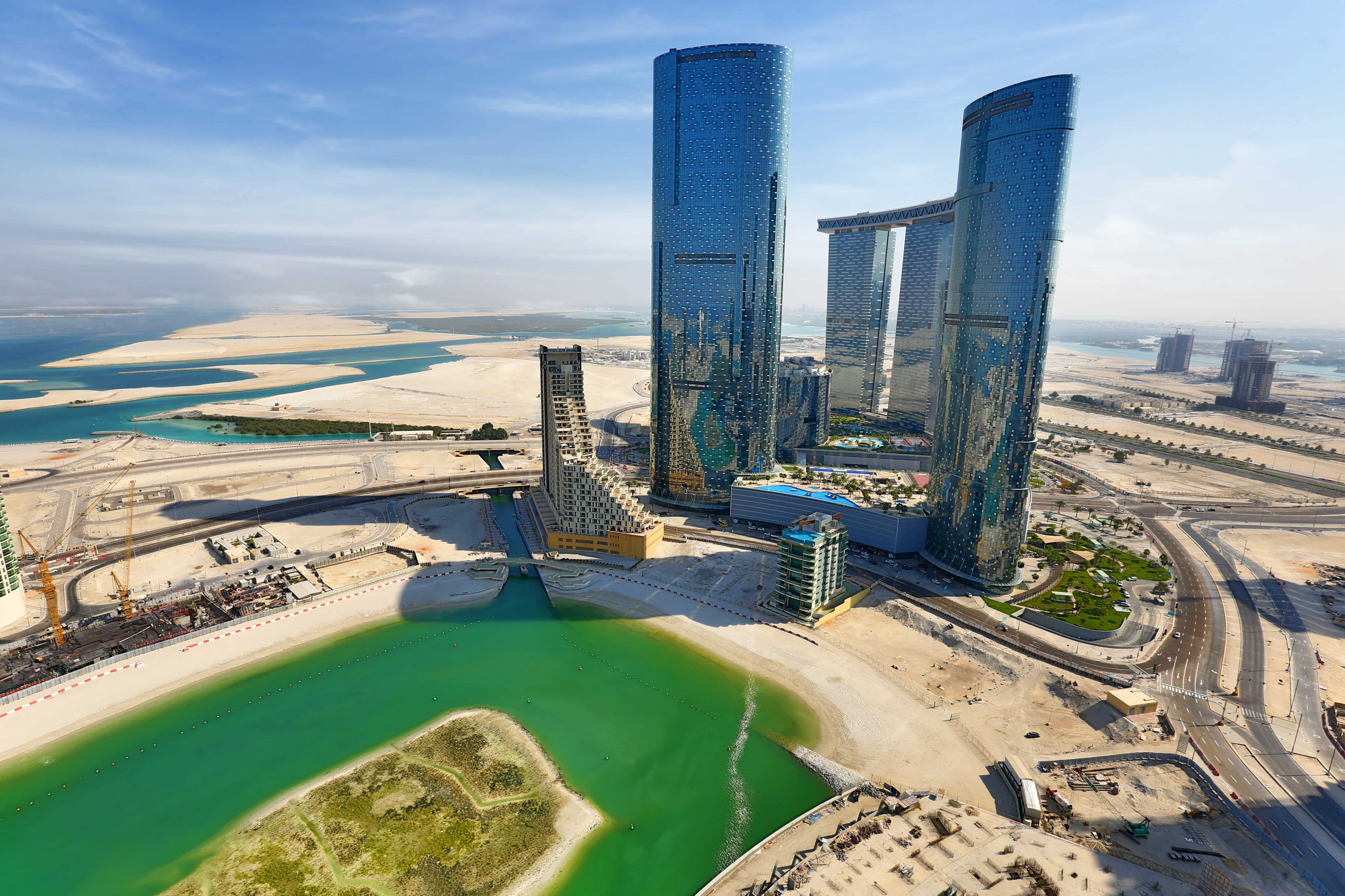 Sky Tower Al Reem Island Abu Dhabi high‑rise architecture captured with panoramic views of the Gulf and surrounding cityscape