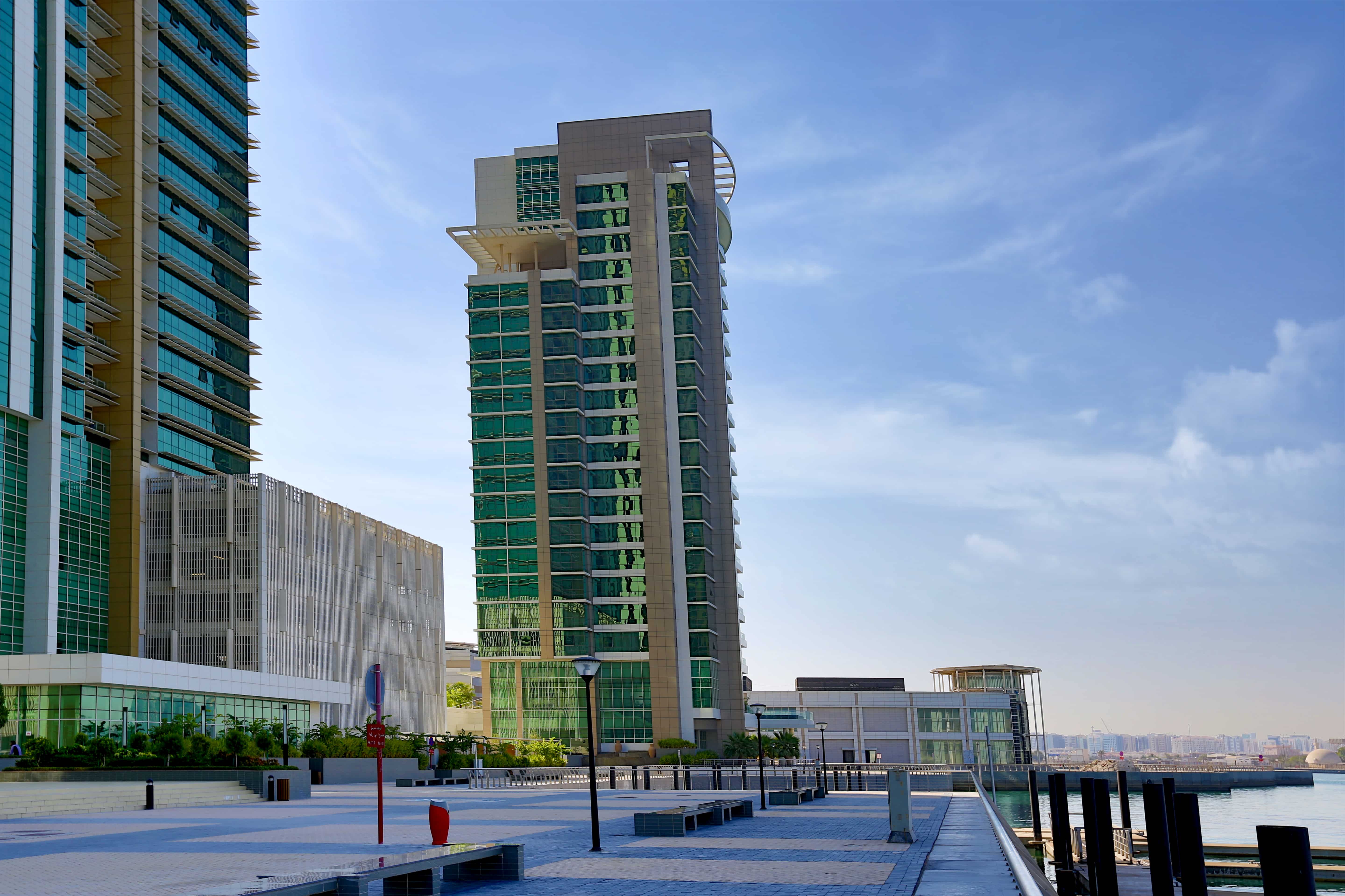 Panoramic marina view from Ocean Terrace Tower apartments on Al Reem Island Abu Dhabi.