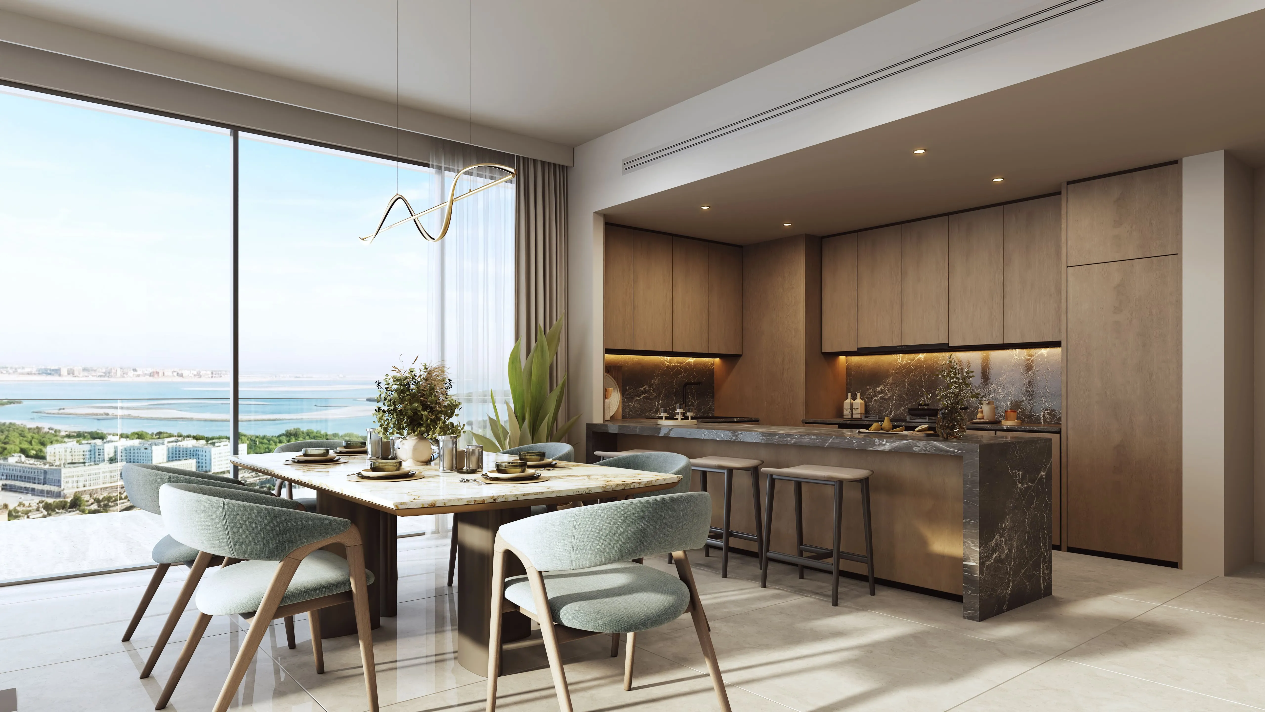 Luxury bedroom interior at Rotana Residences Abu Dhabi apartments Al Reem Island featuring spacious layout and hospitality-inspired comfort.