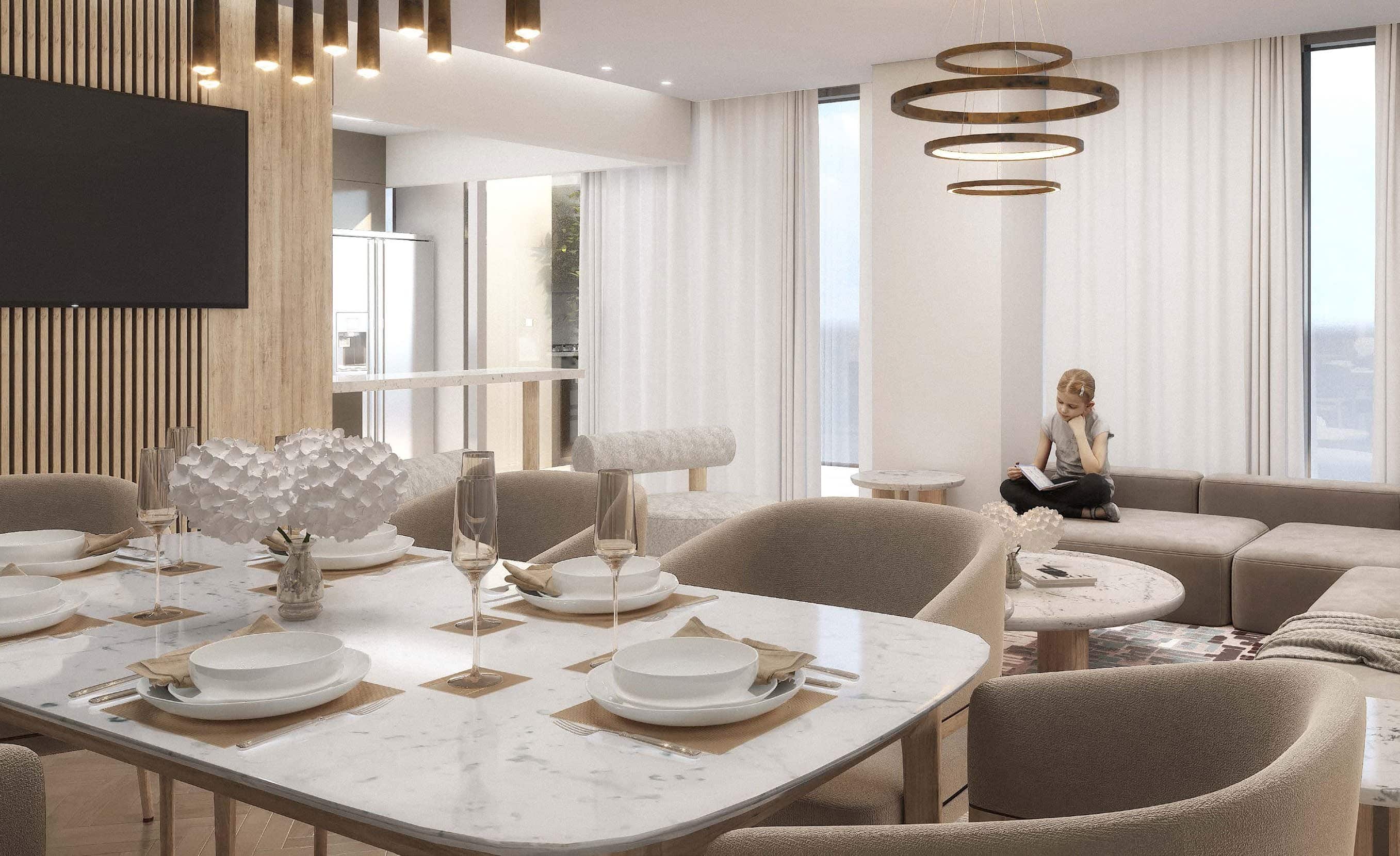 Radiant Bridges Towers apartment interior on Al Reem Island Abu Dhabi with spacious layouts, natural light, and modern luxury finishes.